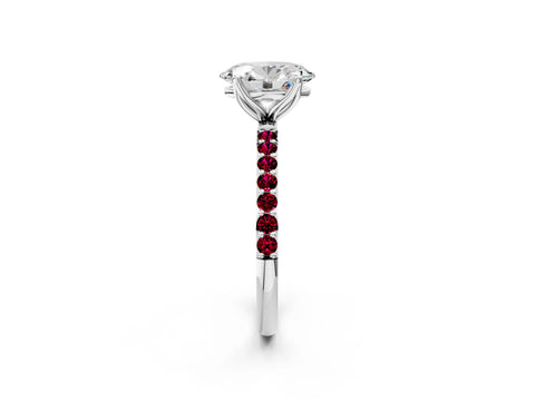 White gold Oval Cut Diamond Solitaire Engagement Ring with Round with Garnet side stone Pavé Band and Prong Setting_26