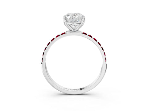 White gold Oval Cut Diamond Solitaire Engagement Ring with Round with Garnet side stone Pavé Band and Prong Setting_27