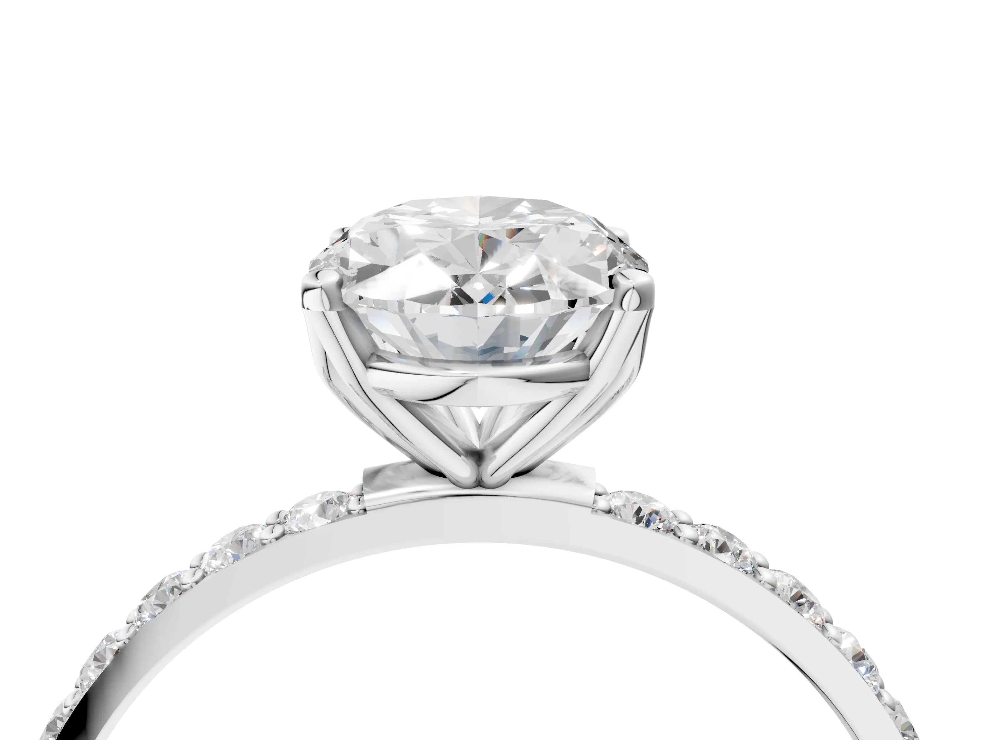 White gold Oval Cut Diamond Solitaire Engagement Ring with Round with Moissanite side stone Pavé Band and Prong Setting_16