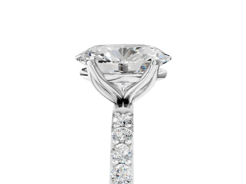 White gold Oval Cut Diamond Solitaire Engagement Ring with Round with Moissanite side stone Pavé Band and Prong Setting_17