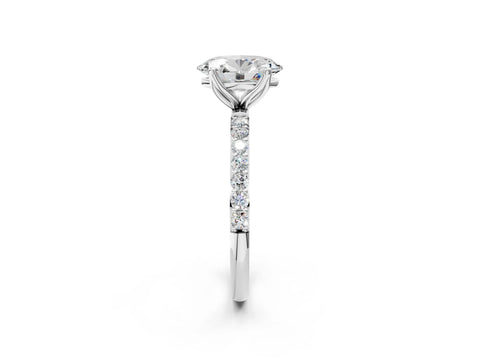 White gold Oval Cut Diamond Solitaire Engagement Ring with Round with Moissanite side stone Pavé Band and Prong Setting_26