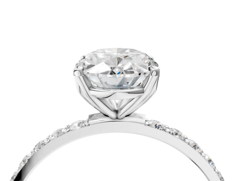 White gold Oval Cut Diamond Solitaire Engagement Ring with Round with Moissanite side stone Pavé Band and Prong Setting_28