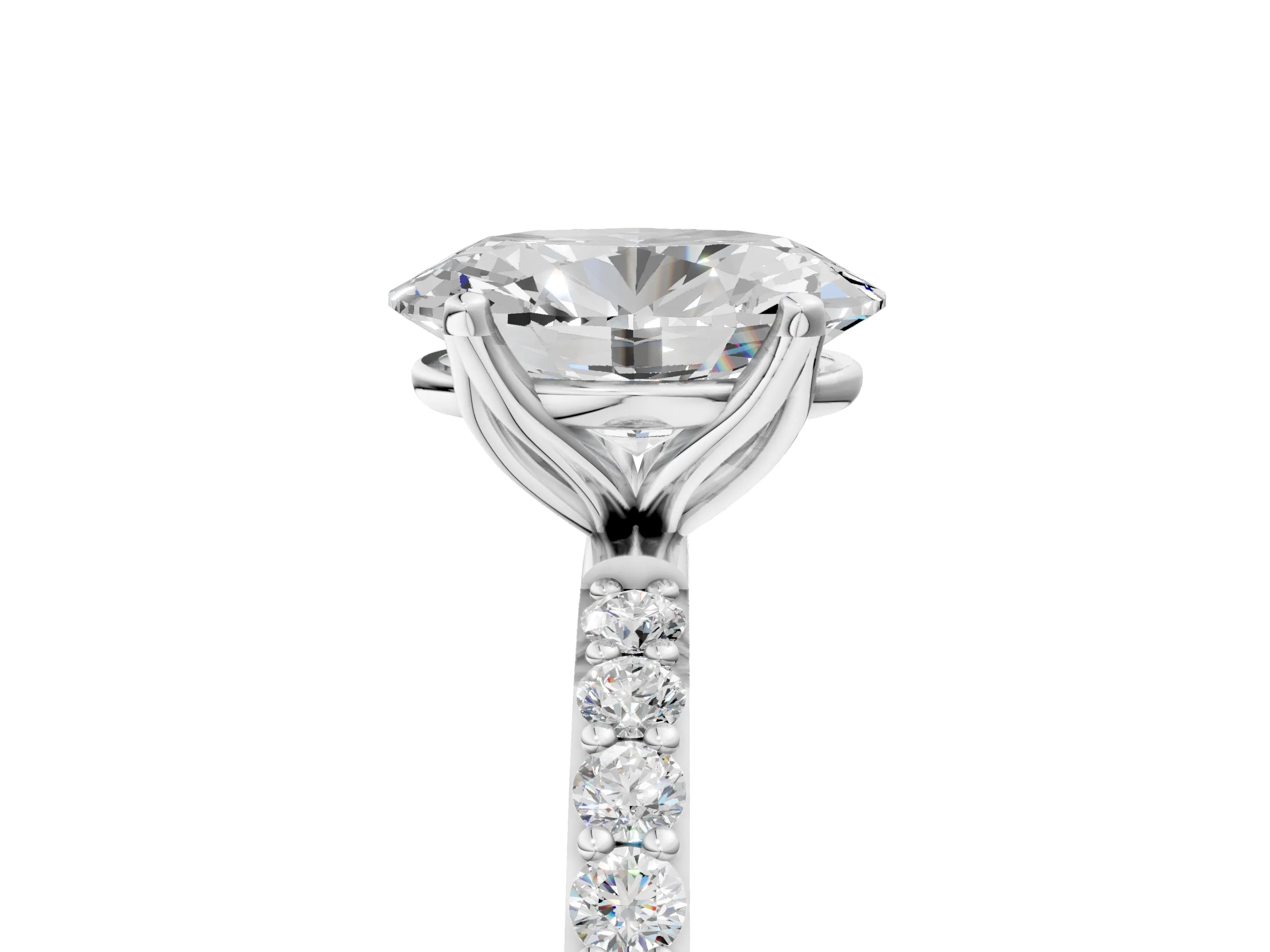 White gold Oval Cut Diamond Solitaire Engagement Ring with Round with Moissanite side stone Pavé Band and Prong Setting_29