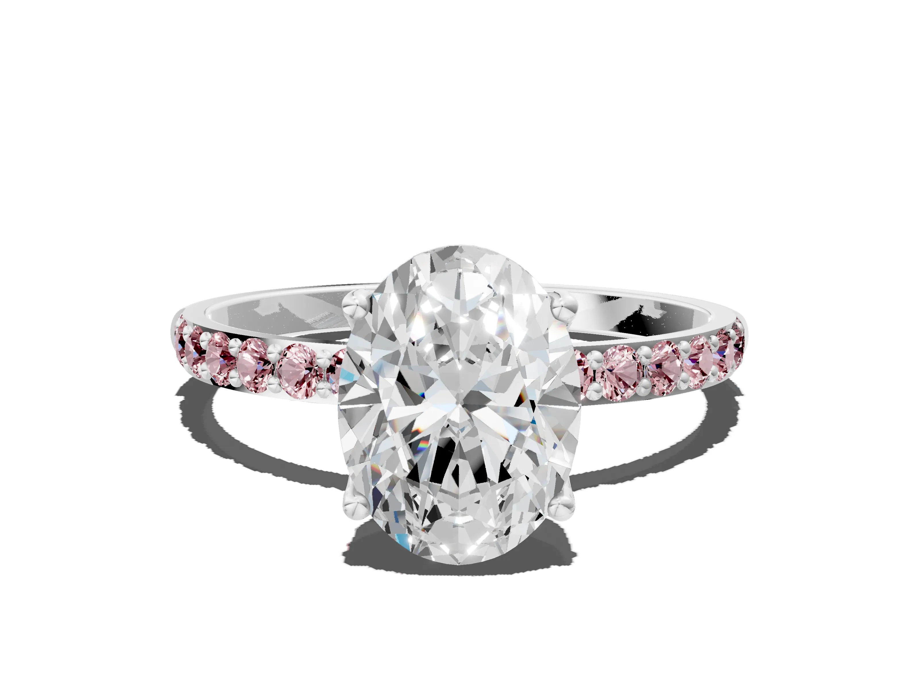 White gold Oval Cut Diamond Solitaire Engagement Ring with Round with Morganite side stone Pavé Band and Prong Setting_12