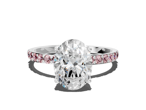White gold Oval Cut Diamond Solitaire Engagement Ring with Round with Morganite side stone Pavé Band and Prong Setting_12