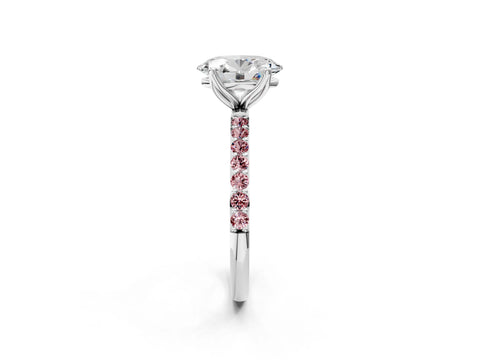 White gold Oval Cut Diamond Solitaire Engagement Ring with Round with Morganite side stone Pavé Band and Prong Setting_14
