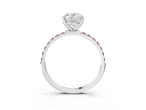 White gold Oval Cut Diamond Solitaire Engagement Ring with Round with Morganite side stone Pavé Band and Prong Setting_15