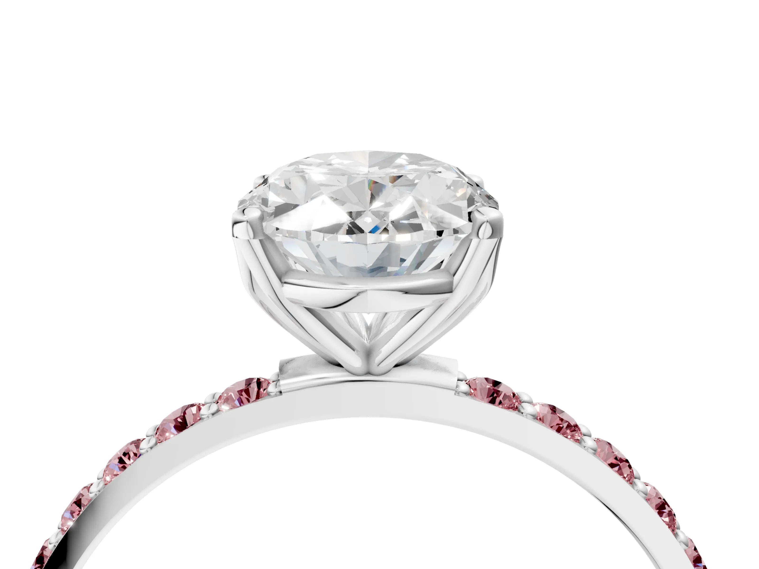 White gold Oval Cut Diamond Solitaire Engagement Ring with Round with Morganite side stone Pavé Band and Prong Setting_16