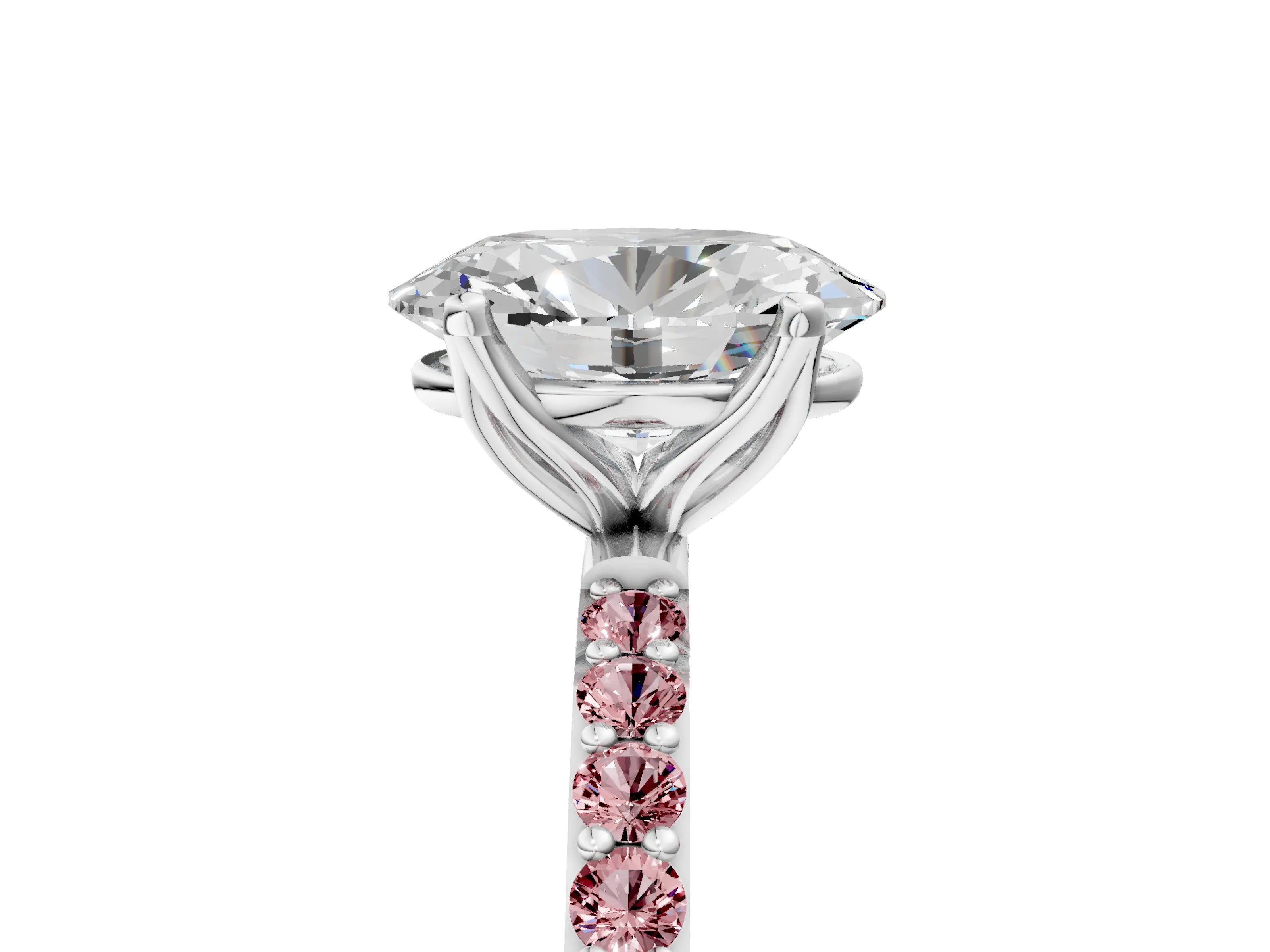 White gold Oval Cut Diamond Solitaire Engagement Ring with Round with Morganite side stone Pavé Band and Prong Setting_17