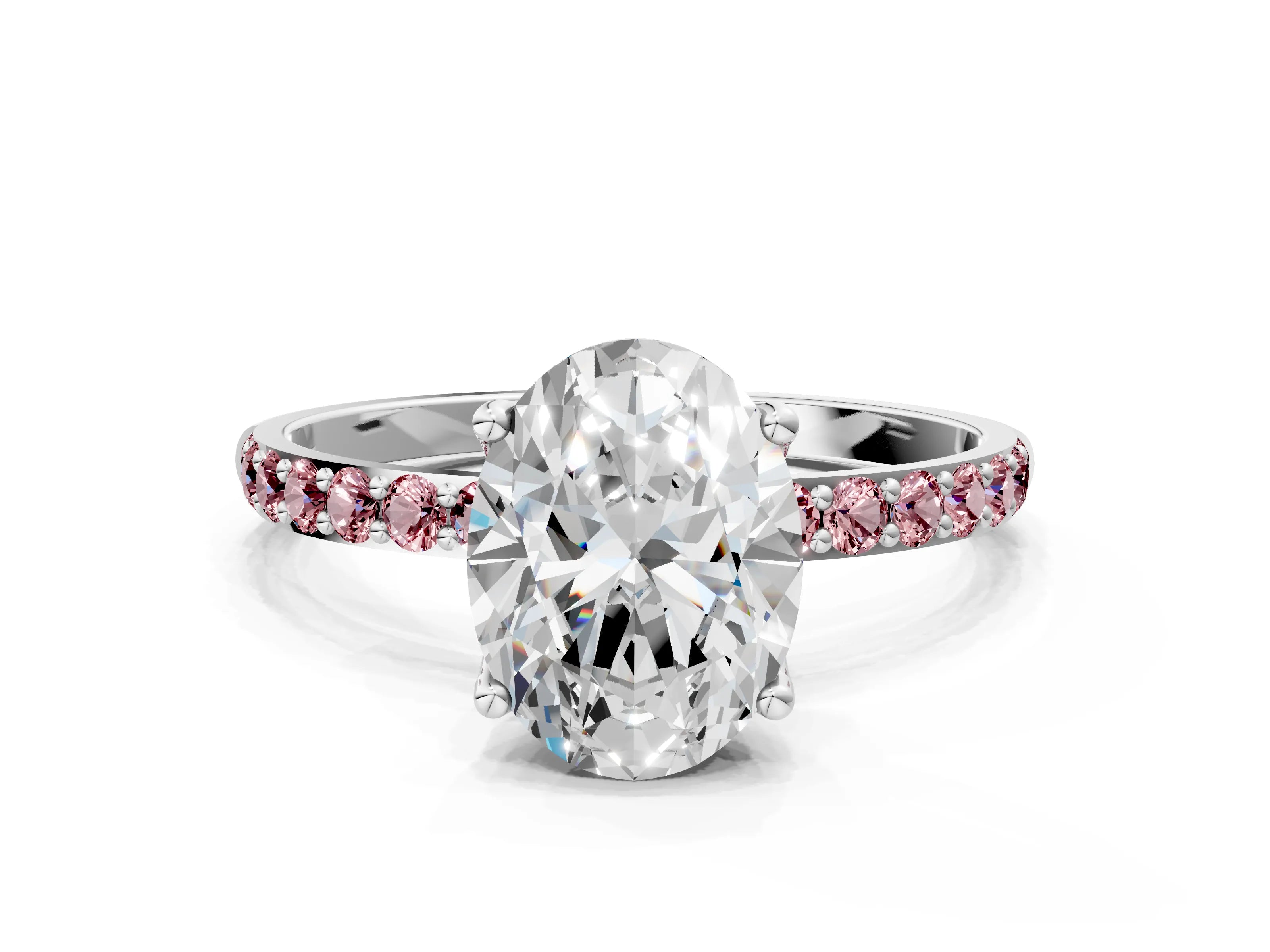 White gold Oval Cut Diamond Solitaire Engagement Ring with Round with Morganite side stone Pavé Band and Prong Setting_18