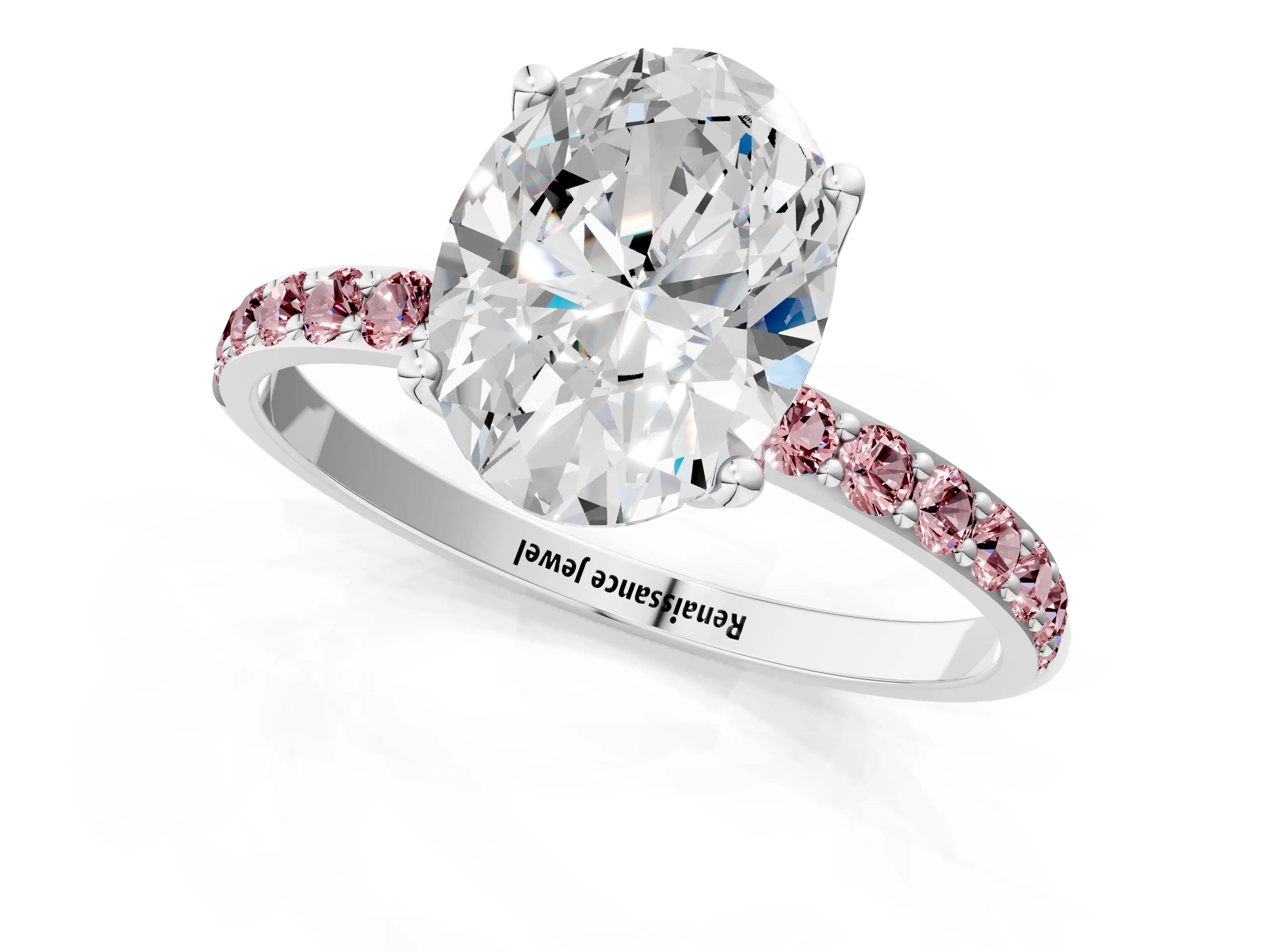White gold Oval Cut Diamond Solitaire Engagement Ring with Round with Morganite side stone Pavé Band and Prong Setting_19