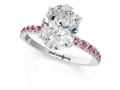 White gold Oval Cut Diamond Solitaire Engagement Ring with Round with Morganite side stone Pavé Band and Prong Setting_19