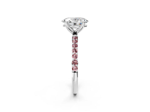 White gold Oval Cut Diamond Solitaire Engagement Ring with Round with Morganite side stone Pavé Band and Prong Setting_20