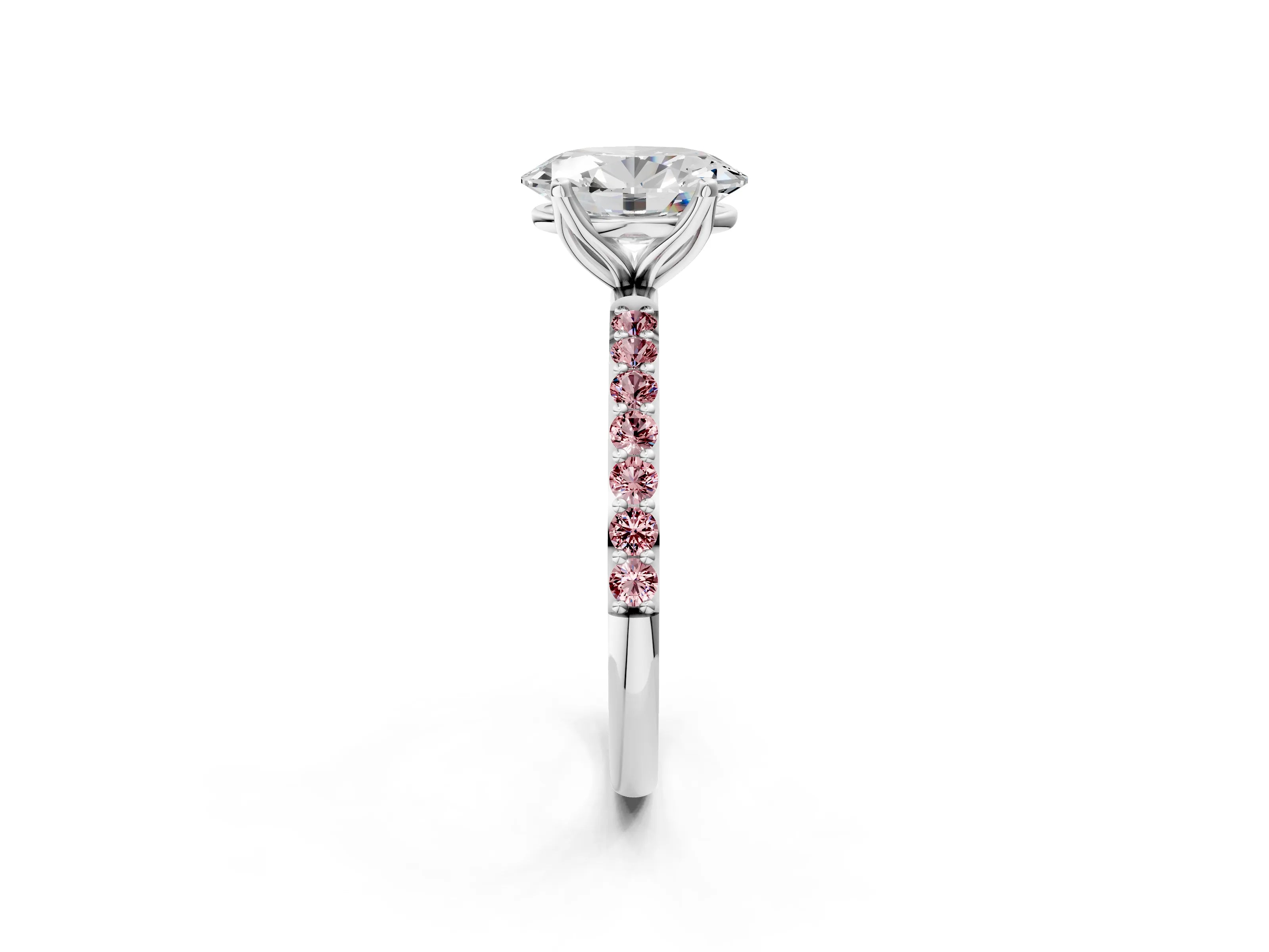 White gold Oval Cut Diamond Solitaire Engagement Ring with Round with Morganite side stone Pavé Band and Prong Setting_26