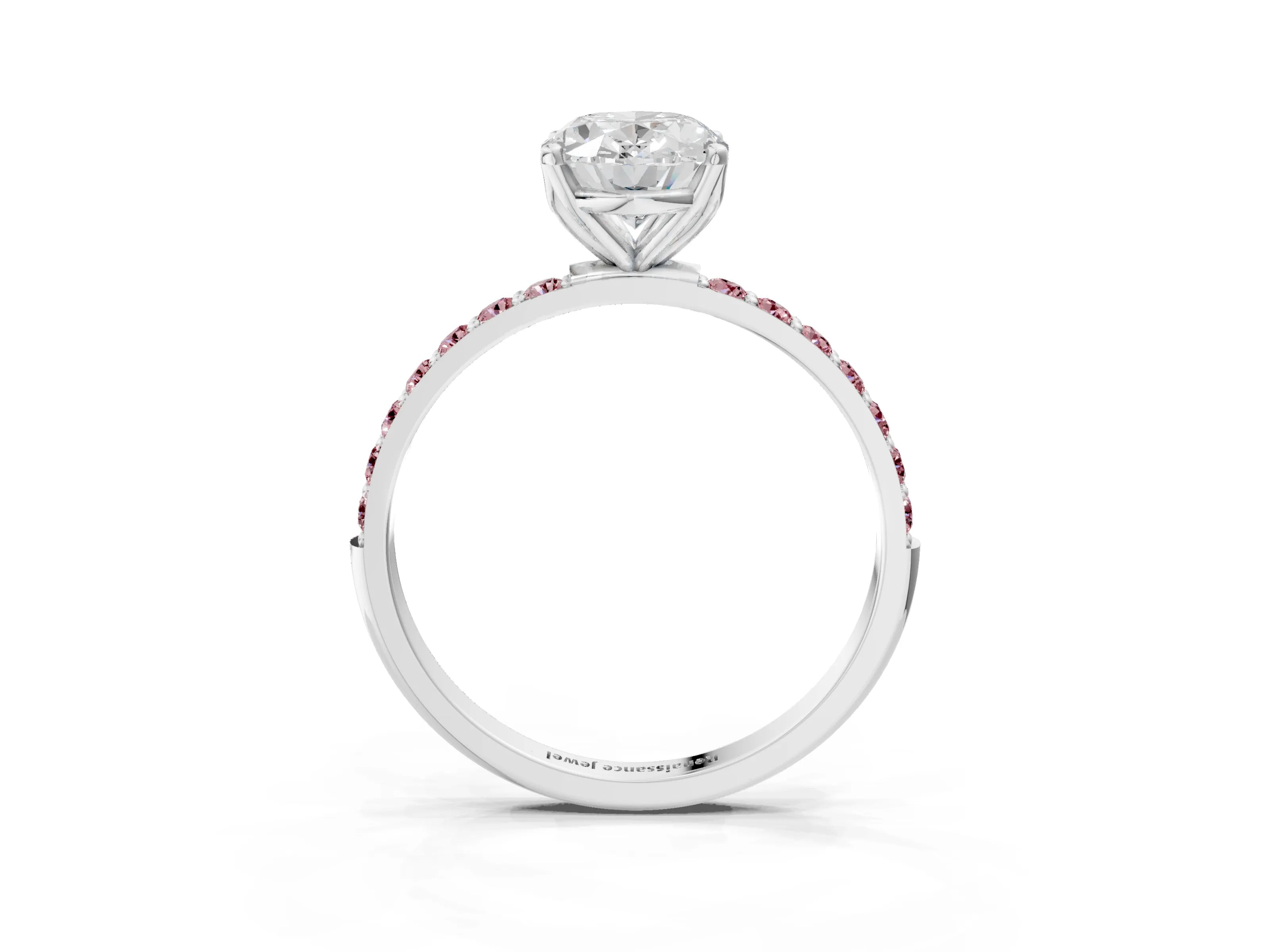 White gold Oval Cut Diamond Solitaire Engagement Ring with Round with Morganite side stone Pavé Band and Prong Setting_27