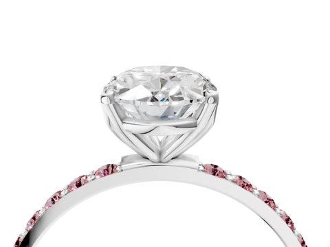 White gold Oval Cut Diamond Solitaire Engagement Ring with Round with Morganite side stone Pavé Band and Prong Setting_28