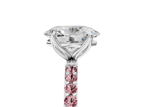White gold Oval Cut Diamond Solitaire Engagement Ring with Round with Morganite side stone Pavé Band and Prong Setting_29