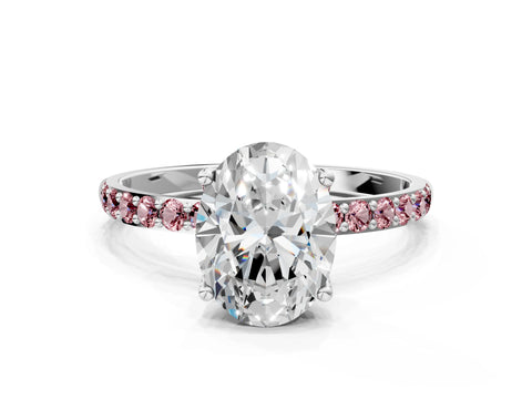 White gold Oval Cut Diamond Solitaire Engagement Ring with Round with Morganite side stone Pavé Band and Prong Setting_30