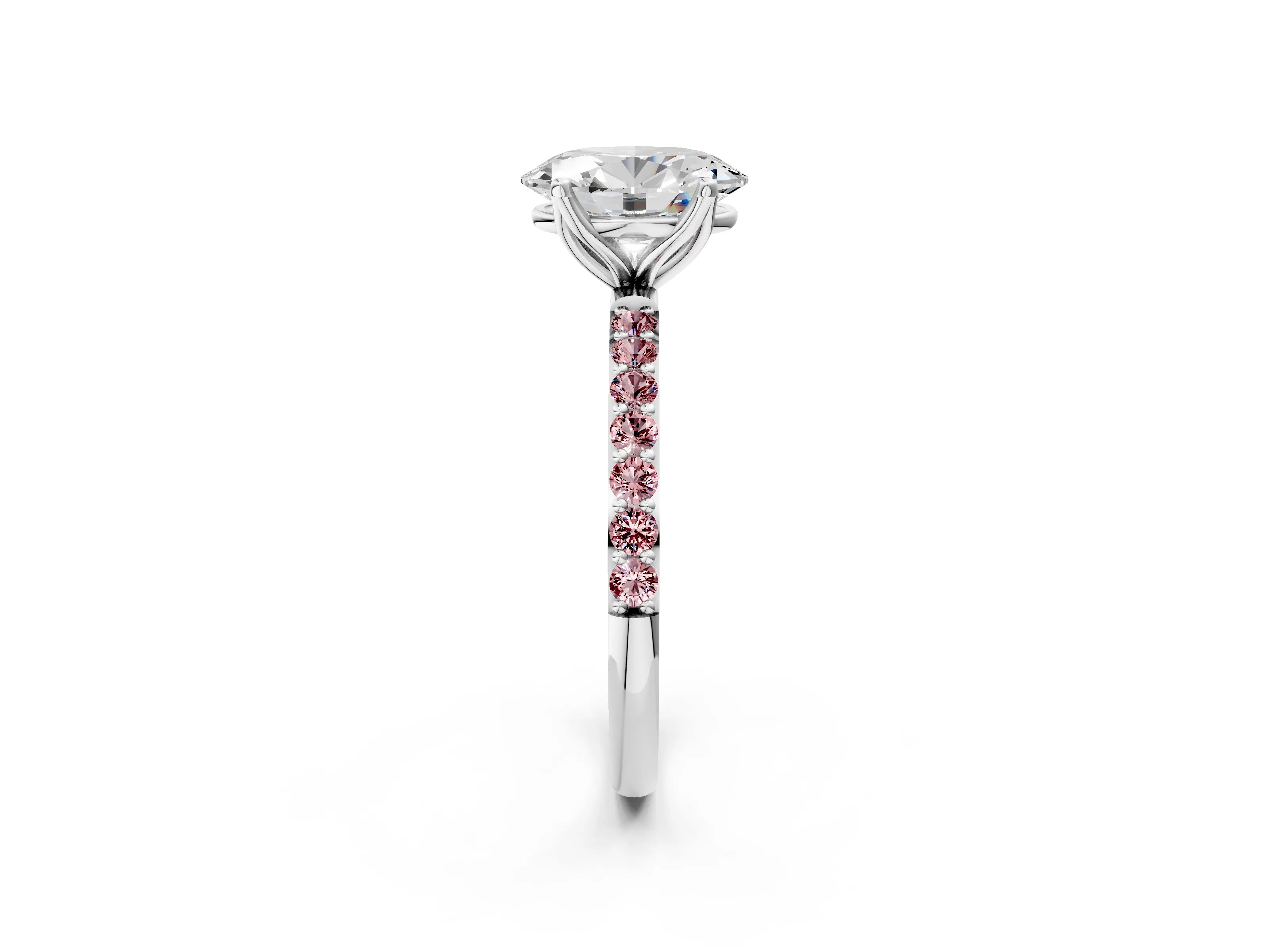 White gold Oval Cut Diamond Solitaire Engagement Ring with Round with Morganite side stone Pavé Band and Prong Setting_32