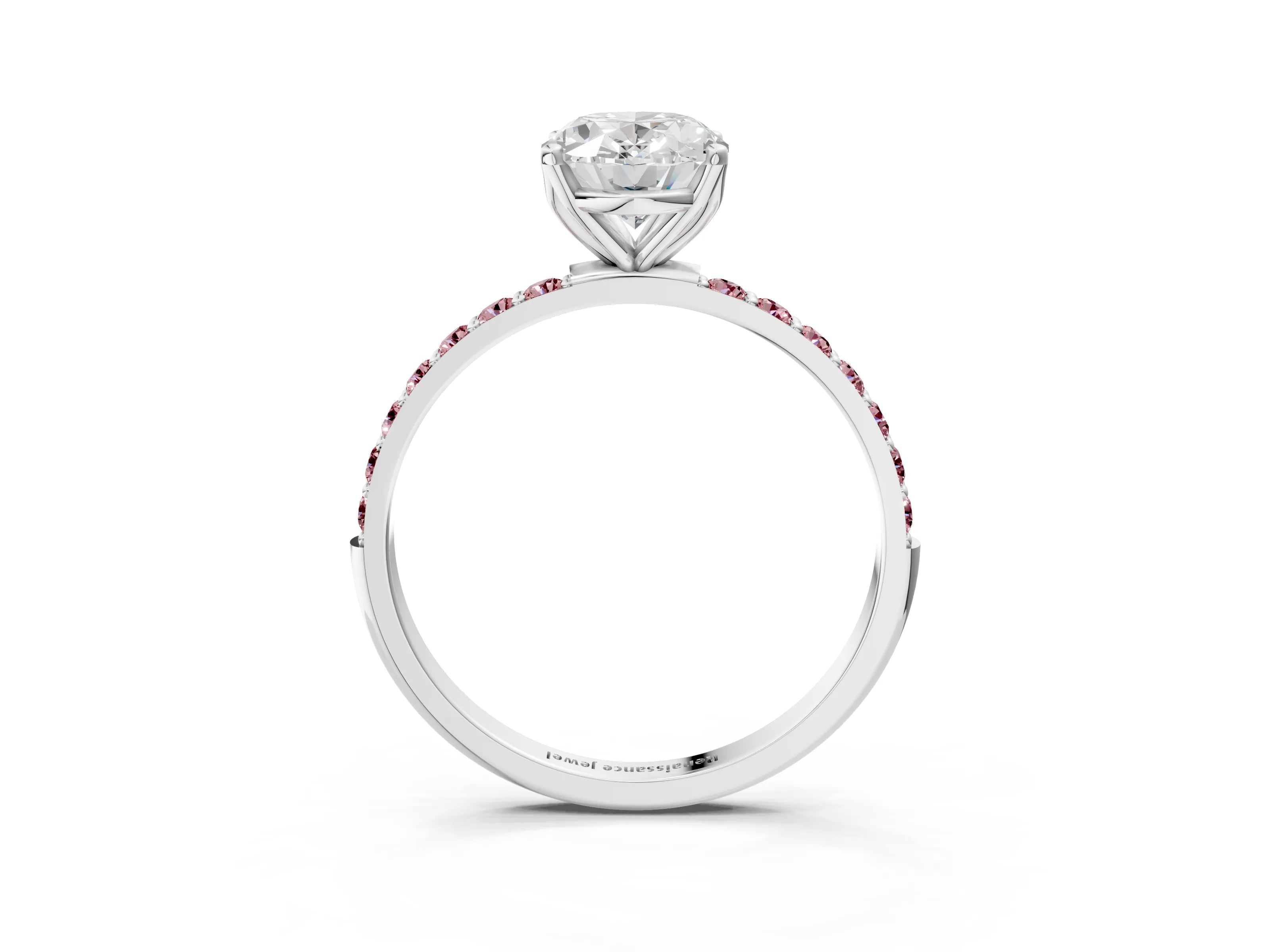 White gold Oval Cut Diamond Solitaire Engagement Ring with Round with Morganite side stone Pavé Band and Prong Setting_33