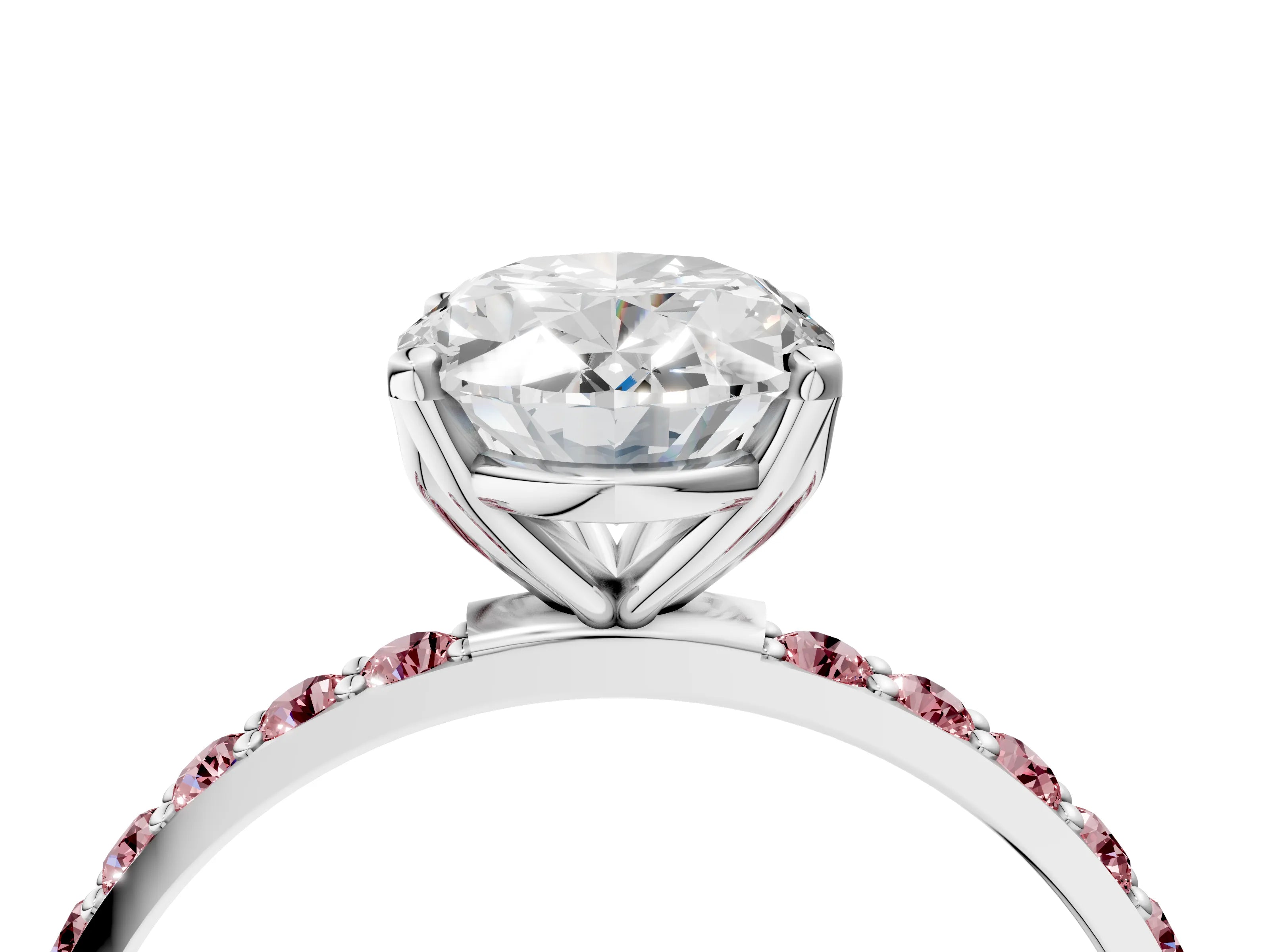 White gold Oval Cut Diamond Solitaire Engagement Ring with Round with Morganite side stone Pavé Band and Prong Setting_34