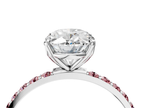 White gold Oval Cut Diamond Solitaire Engagement Ring with Round with Morganite side stone Pavé Band and Prong Setting_34