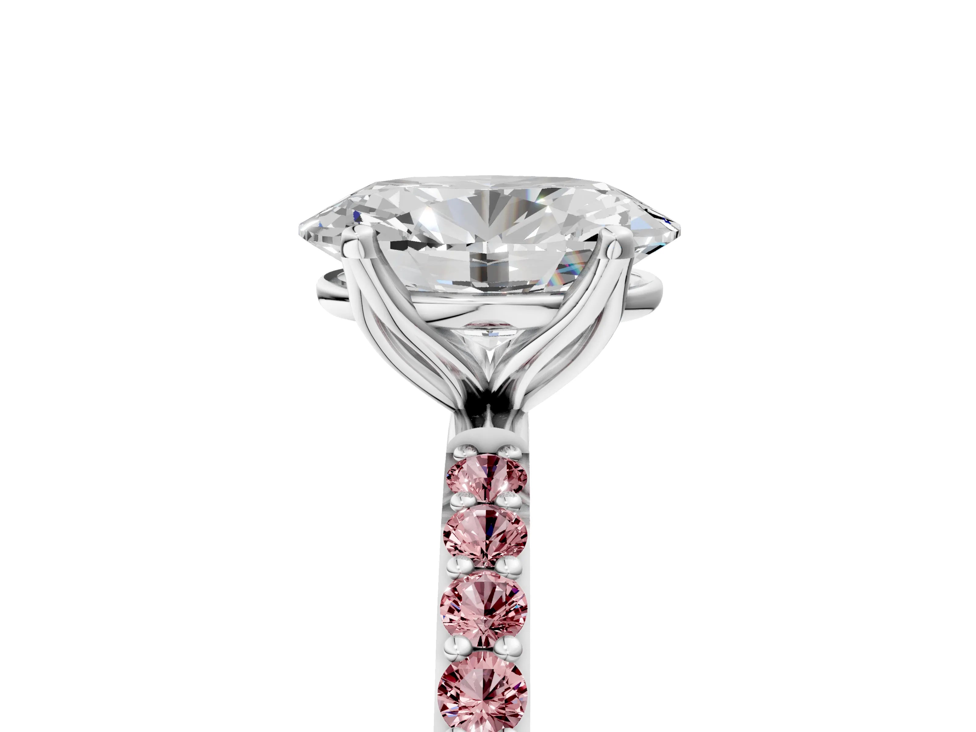 White gold Oval Cut Diamond Solitaire Engagement Ring with Round with Morganite side stone Pavé Band and Prong Setting_35