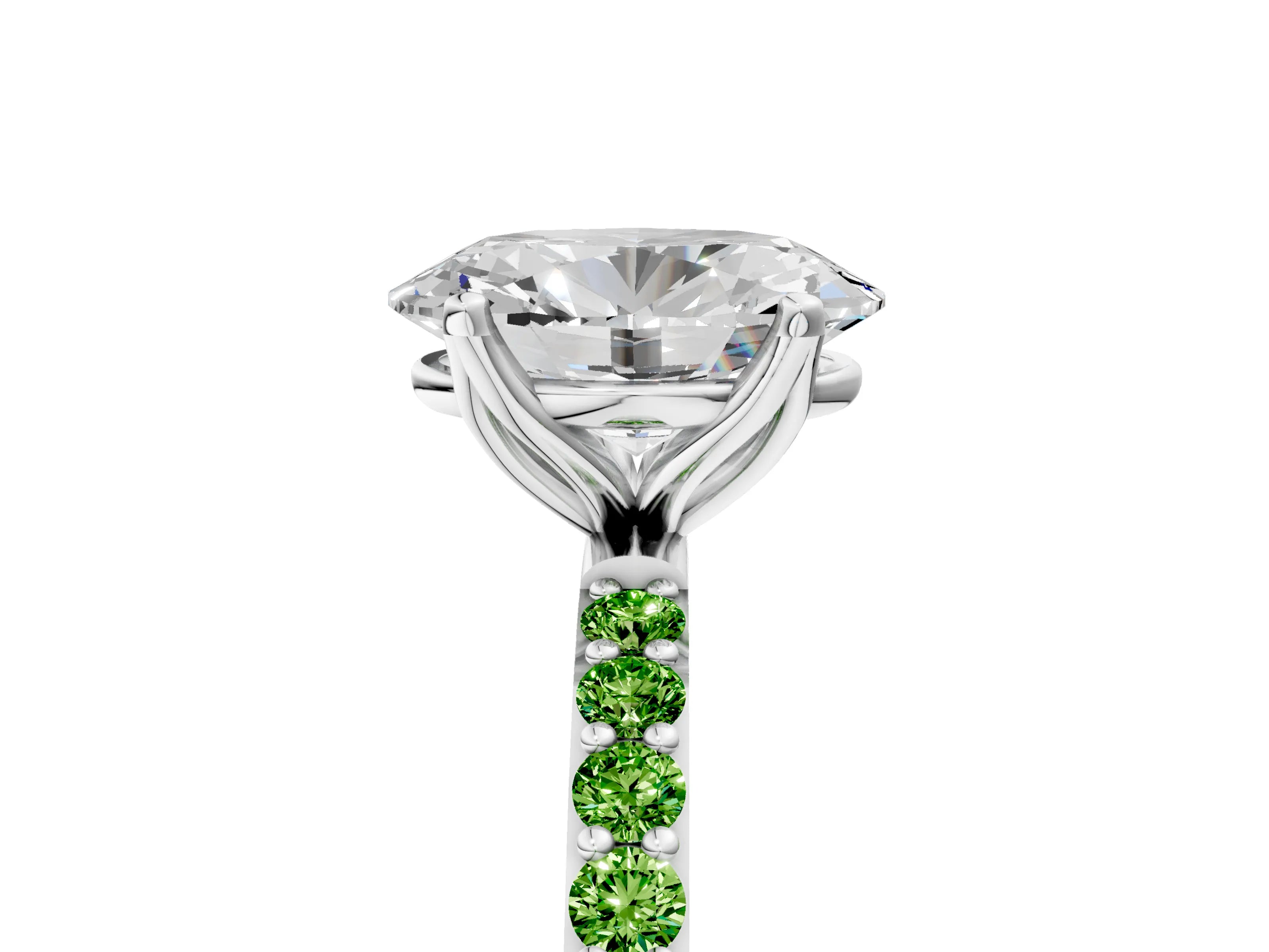 White gold Oval Cut Diamond Solitaire Engagement Ring with Round with Peridot side stone Pavé Band and Prong Setting_17