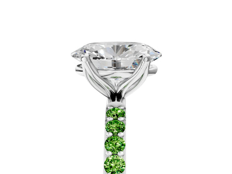 White gold Oval Cut Diamond Solitaire Engagement Ring with Round with Peridot side stone Pavé Band and Prong Setting_17