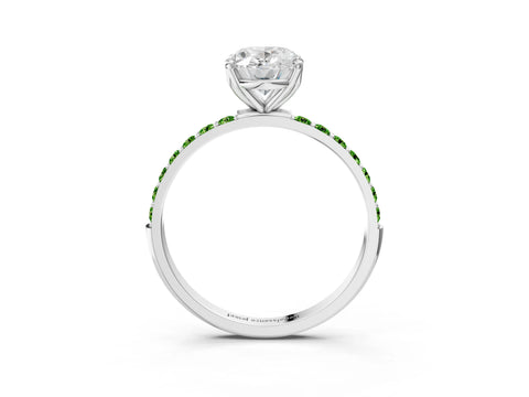 White gold Oval Cut Diamond Solitaire Engagement Ring with Round with Peridot side stone Pavé Band and Prong Setting_3