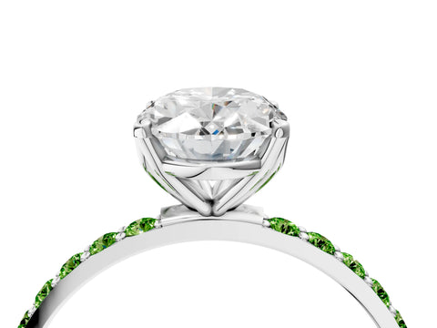 White gold Oval Cut Diamond Solitaire Engagement Ring with Round with Peridot side stone Pavé Band and Prong Setting_4