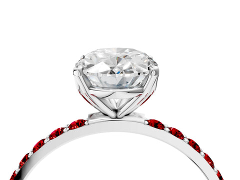 White gold Oval Cut Diamond Solitaire Engagement Ring with Round with Ruby side stone Pavé Band and Prong Setting_28
