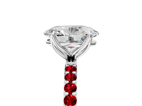 White gold Oval Cut Diamond Solitaire Engagement Ring with Round with Ruby side stone Pavé Band and Prong Setting_29