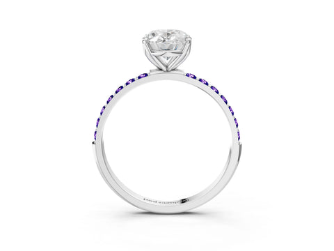White gold Oval Cut Diamond Solitaire Engagement Ring with Round with Tanzanite side stone Pavé Band and Prong Setting_27