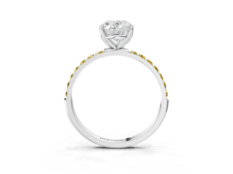White gold Oval Cut Diamond Solitaire Engagement Ring with Round with Yellow Sapphire side stone Pavé Band and Prong Setting_15