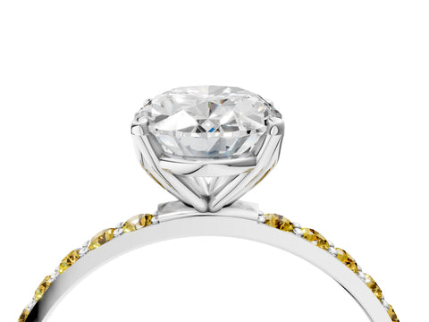 White gold Oval Cut Diamond Solitaire Engagement Ring with Round with Yellow Sapphire side stone Pavé Band and Prong Setting_16