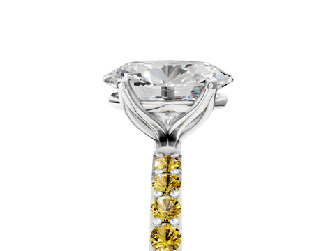 White gold Oval Cut Diamond Solitaire Engagement Ring with Round with Yellow Sapphire side stone Pavé Band and Prong Setting_17