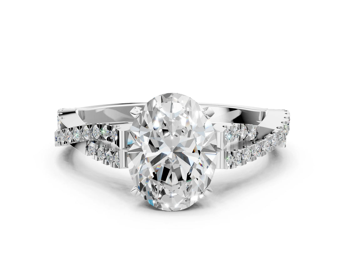 White gold Oval Cut Diamond Solitaire Engagement Ring with Twisted Pavé Band and Four-Prong Setting_76