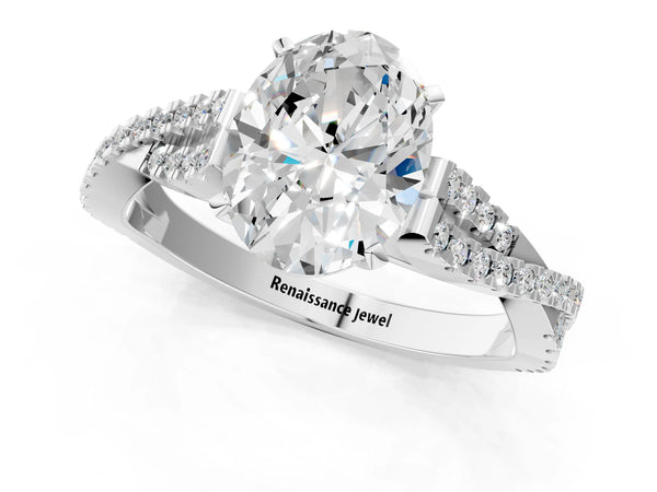 Sterling Silver Oval Solitaire Engagement Ring Setting with Twisted Split Pave Band