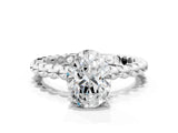 White gold Oval Cut Diamond Solitaire Ring with Beaded Band and Prong Setting_313