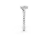 White gold Oval Cut Diamond Solitaire Ring with Beaded Band and Prong Setting_315