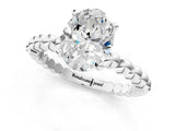 White gold Oval Cut Diamond Solitaire Ring with Beaded Band and Prong Setting_321
