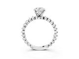 White gold Oval Cut Diamond Solitaire Ring with Beaded Band and Prong Setting_323