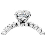 White gold Oval Cut Diamond Solitaire Ring with Beaded Band and Prong Setting_324