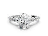 White gold Oval Cut Diamond Solitaire Ring with Cathedral Setting and Pavé Band_204