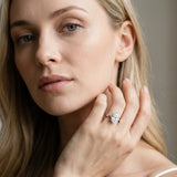 White gold Oval Cut Diamond Solitaire Ring with Flower Prong Setting and Classic Band_270