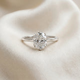 White gold Oval Cut Diamond Solitaire Ring with Flower Prong Setting and Classic Band_272