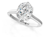 White gold Oval Cut Diamond Solitaire Ring with Flower Prong Setting and Classic Band_305