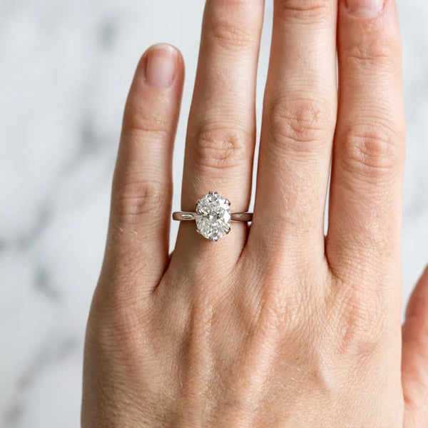 White Gold Oval Floral Solitaire Engagement Ring Setting with Flower Head and Plain Band