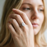 White gold Oval Cut Diamond Solitaire Ring with Flower Prong Setting and Classic Band_318